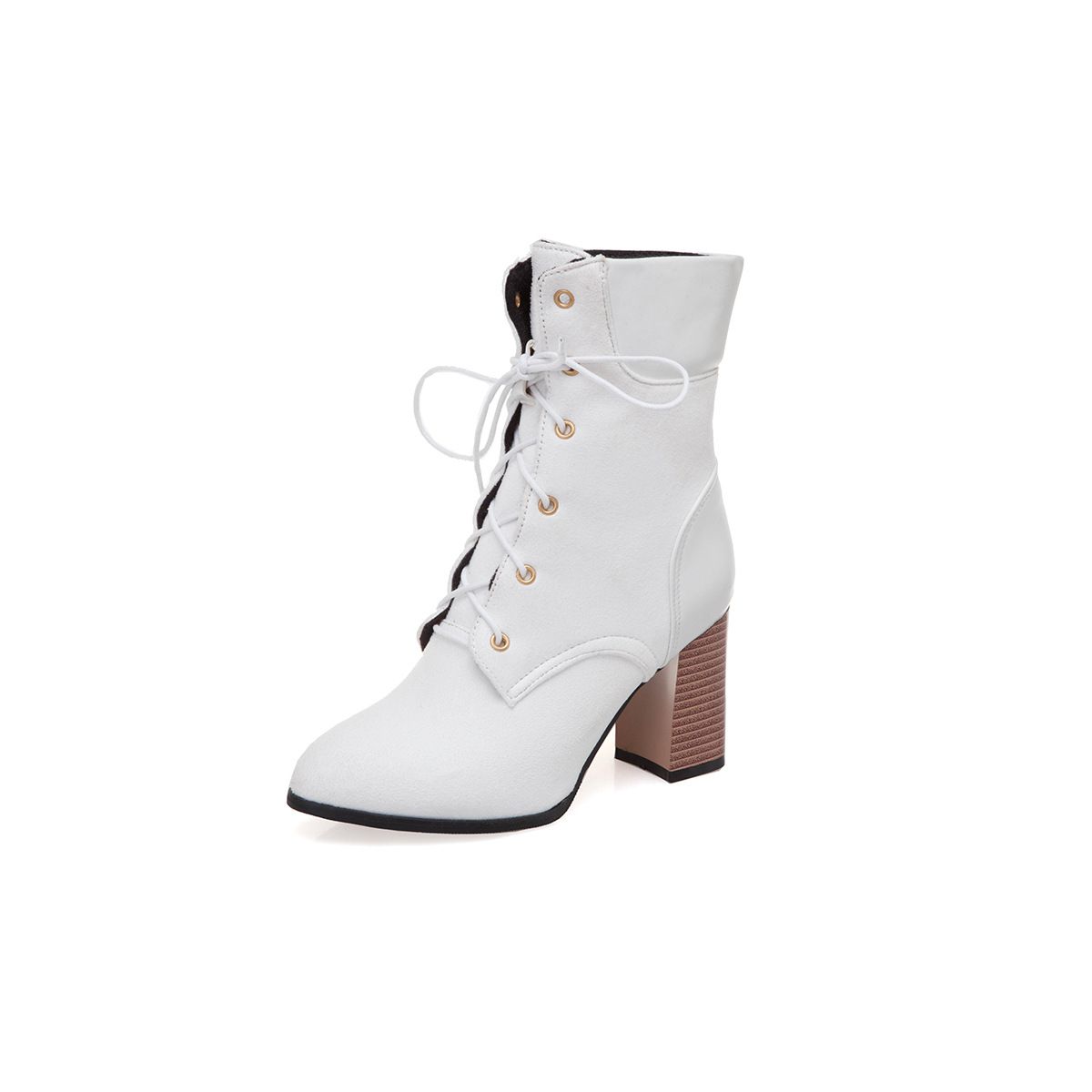 Color: Black, Size: 50 - Thick heel lace up ankle boots plus size
