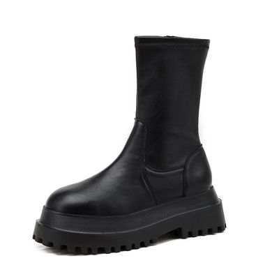 Color: Short tube, Size: 40 - Motorcycle boots side zipper platform Martin boots