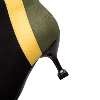 Color: Yellowgreen, Size: 33 - Suede pointed toe colorblock side high stiletto ankle boots