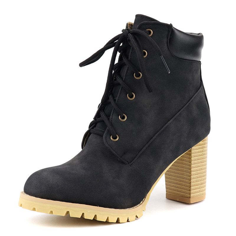 Color: Black, Size: 47 - Foreign trade style front lace-up ankle boots