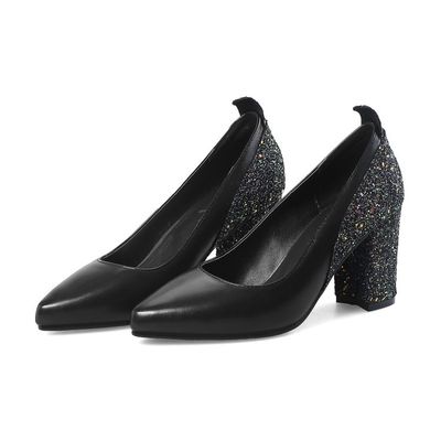 Color: Black, Size: 40 - Women&#39;s shallow mouth thick heel low-top shoes