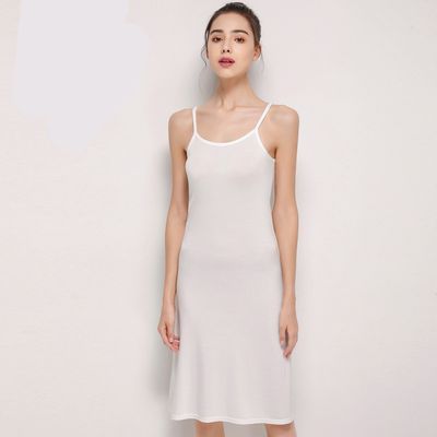 Color: Medium length white, Size: M - Women&#39;s Summer Mid Length Modal Suspender Dress