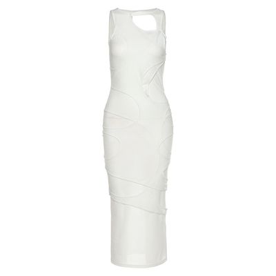 Color: White, Size: M - Women&#39;s Sexy See-Through Long Skirt Stitching Fake Two-Piece Hip Dress