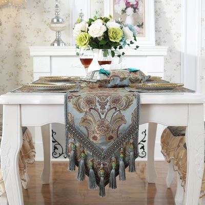 Color: Brown without lace, Size: 296 cm - Retro Blue Coffee Table Cloth Mat Towel Shoe Cabinet Entrance TV Cabinet Cover Cloth