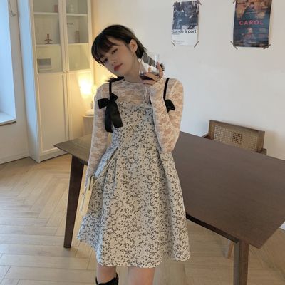 Color: Grey sling, Size: 3XL - Large Size Women&#39;S Summer 2021 New Sling Dress Female Fat Mm Covering Meat And Thin Floral Skirt Design Skirt