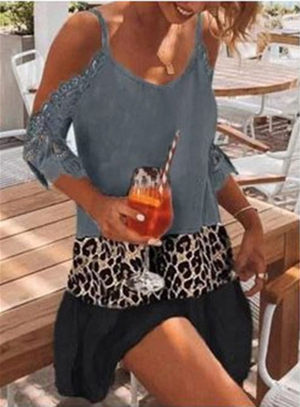 Color: Grey, Size: 2XL - Summer New Women&#39;s Three-Color Stitching Loose Large Sling Strapless Dress