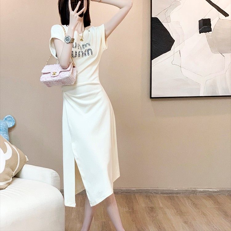 French Style Dress With Pleated Waist For Women