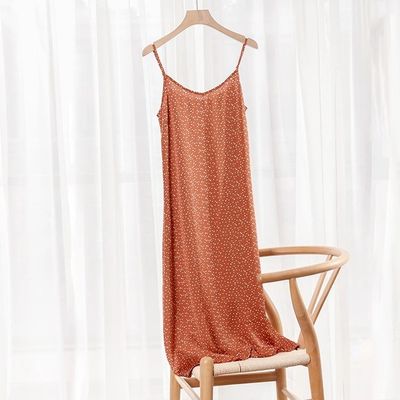 Color: Orange, Size: M - Fashion High Quality Women&#39;s Dress Summer Spaghetti Satin Lo
