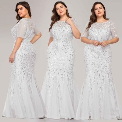 Color: Red, Size: US18 - Women&#39;s Plus Size Sequined Mesh Mermaid Dress