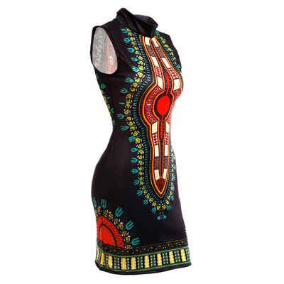 Color: Black, Size: L - African Women&#39;s Dress, Sleeveless, Elastic, Bazin Print, Party Wear, Rich