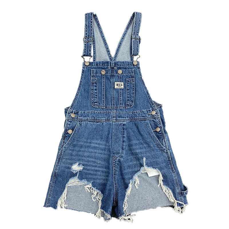 style: A, Size: M - Ripped One-Piece Denim Overalls, White And Blue Tie-Dye Jeans