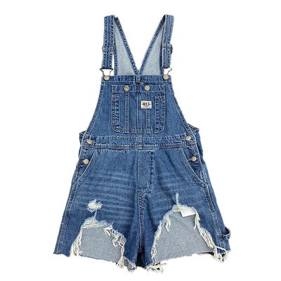 style: A, Size: M - Ripped One-Piece Denim Overalls, White And Blue Tie-Dye Jeans
