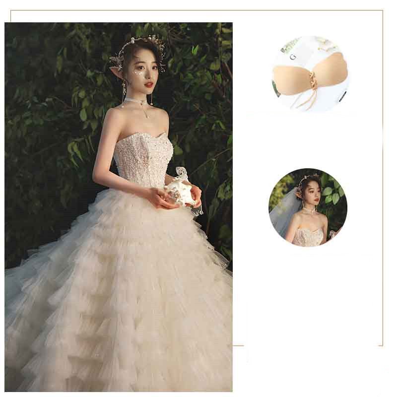 Color: Flush Model, style: With Veil and Chest Patch-S, Size:  - Women&#39;s Temperament Fashion Large Trailing Breasted Simple Dress
