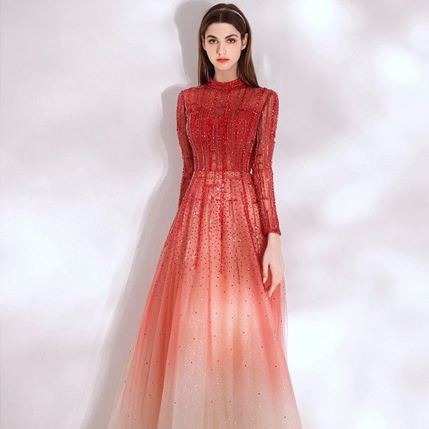 Women&#39;s Red High End Style Banquet Evening Dress