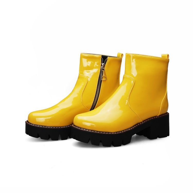 Color: Yellow, Size: 36 - Short stature short boots women Europe and the United States thick bottom fashion women boots autumn winter large size women&#39;s shoes