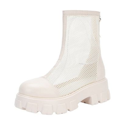 Color: White, Shoe size: 42 - Black Fashion Platform Martin Boots Large Size Fashion Hollow Women&#39;s Shoes
