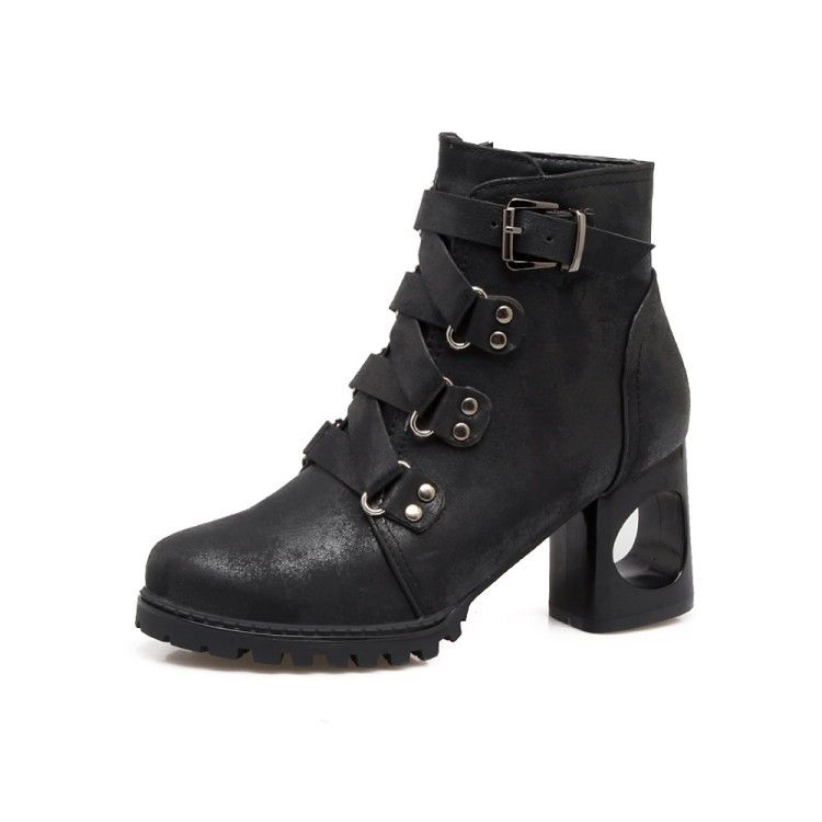 Color: Black, Size: 35 - Chunky Heel High-Heeled Martin Boots Waterproof Platform Large Size