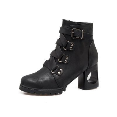 Color: Black, Size: 35 - Chunky Heel High-Heeled Martin Boots Waterproof Platform Large Size
