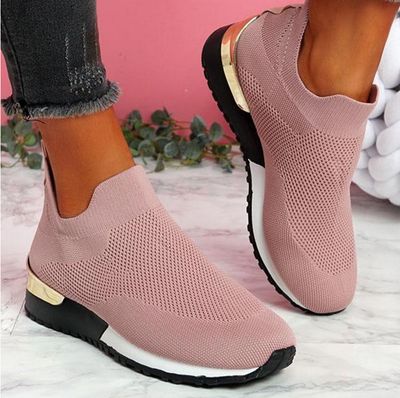 Color: Pink, Size: 40 - 2021 Wish New Flying Woven Socks Shoes Stretch Cloth Large Size Women&#39;S Shoes Spot Amazon European And American Foreign Trade Women&#39;S Shoes