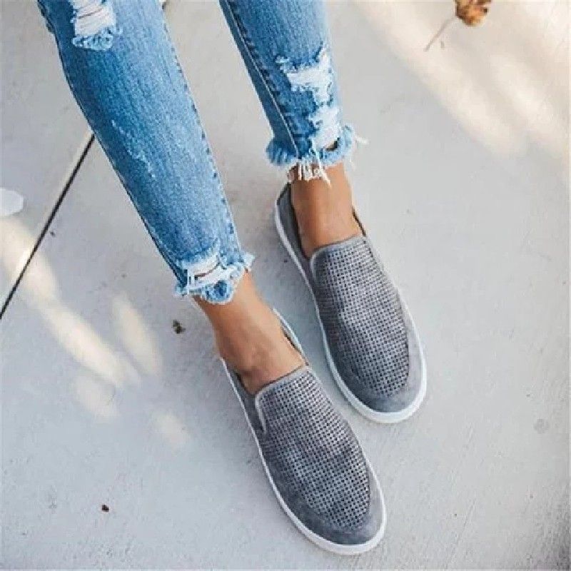 Color: Grey, Size: 43 - Canvas Shoes Women&#39;s Flat-bottom Slip-on Lazy Shoes