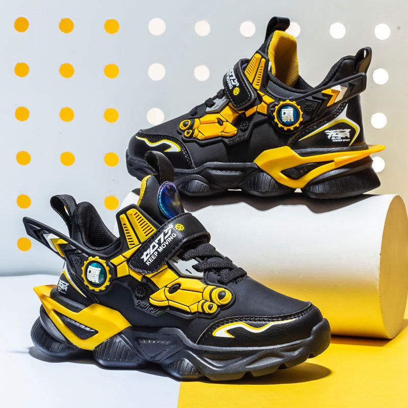 Color: Yellow B, Shoe size: 38 - Mesh Cartoon Leather Trendy Boys&#39; Shoes