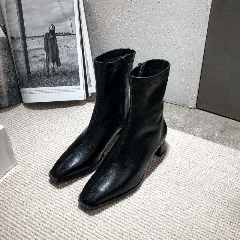 style: B, Size: 39 - Net Red Wild Plus Velvet Thin Boots Thick Heel Short Boots