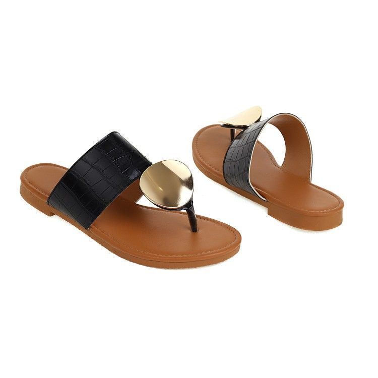 Color: Black, Size: 43 - Summer Flip Flops 40-43 Large Size Outdoor Slippers Women