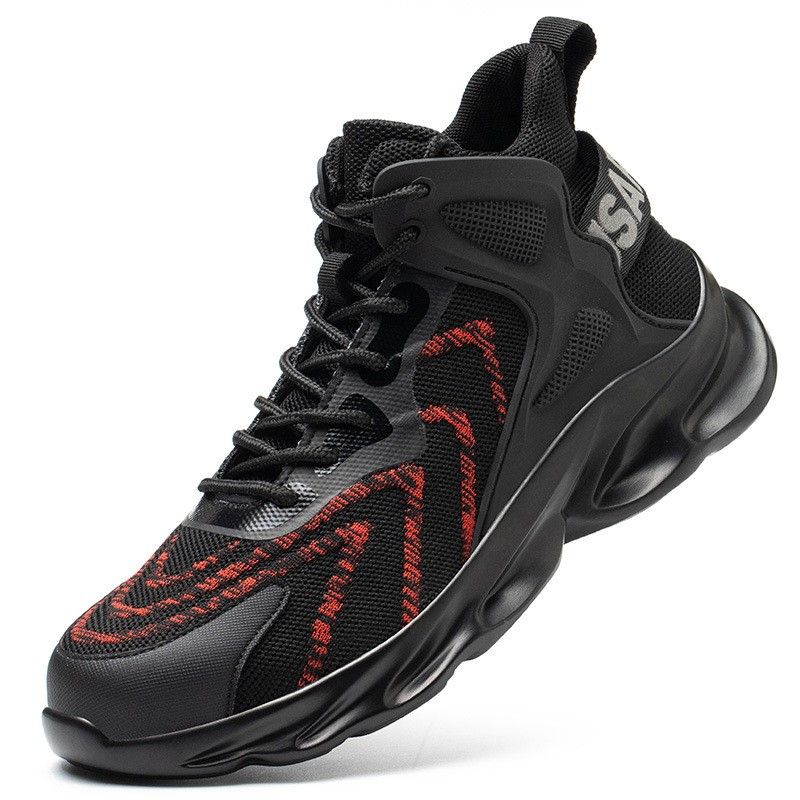 Color: Red, style: High-43, Shoe size:  - New Safety Shoes, Anti-smashing, Anti-piercing, Flying Woven Breathable