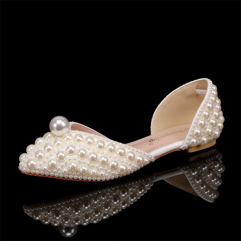 Color: Flat beige, Size: 38 - PU Woman High Heeled Shoes
