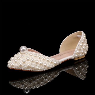 Color: Flat beige, Size: 38 - PU Woman High Heeled Shoes
