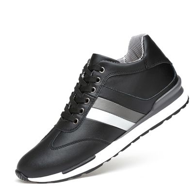 Color: Leather Black, Size: 37 - Men's Summer Invisible Inner Height Increasing Casual Shoes