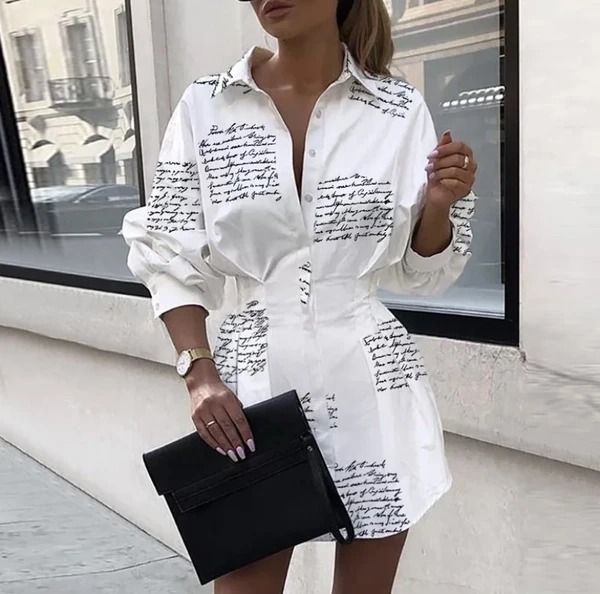 Color: Letter, Size: S - Women&#39;s Deep V Waist Dress