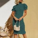 Color: Green, size: S - Women&#39;s Floral Mini Short Sleeve Dress