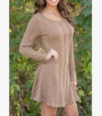 Color: Brown, Size: S - Women Causal  Short Sweater Dress Female Autumn Winter White Long Sleeve Loose knitted Sweaters Dresses