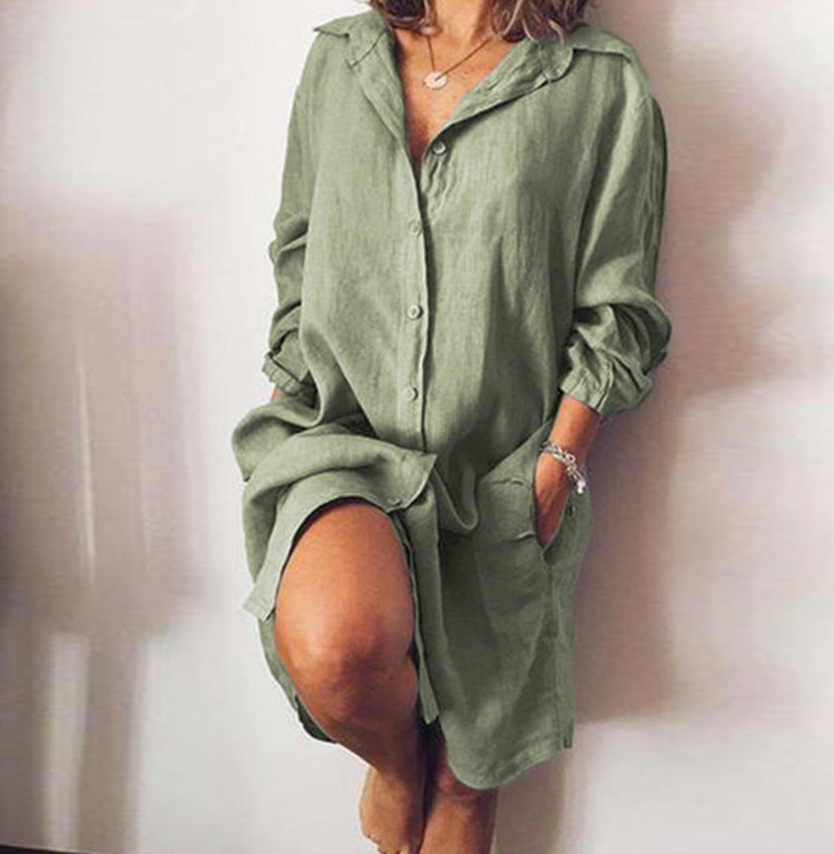Color: Green, Size: M - 2022 Loose Mid Length Shirts Women Dress Cover-ups Tunics For Mini Dress