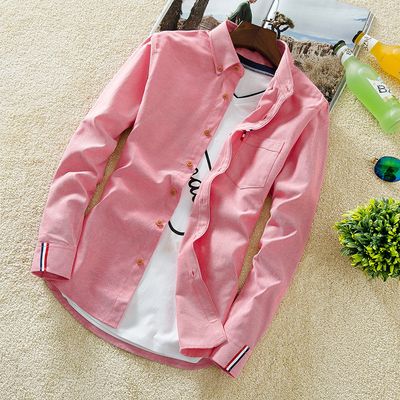Style: 2, Color: Pink-XL, Size:  - The 2021 men&#39;s shirt men&#39;s slim casual summer all-match Shirt Youth clothing Mens S inch color