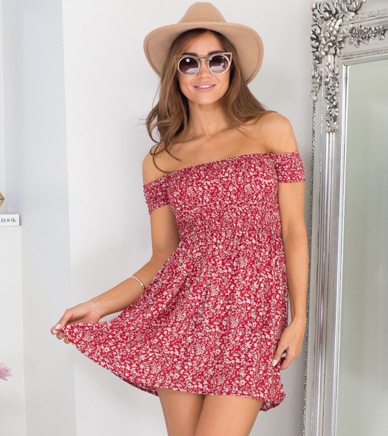Women&#39;s off-the-shoulder floral dress