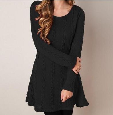 Color: Black, Size: XXL - Women Causal  Short Sweater Dress Female Autumn Winter White Long Sleeve Loose knitted Sweaters Dresses