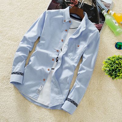 Style: 1, Color: Light blue-M, Size:  - The 2021 men&#39;s shirt men&#39;s slim casual summer all-match Shirt Youth clothing Mens S inch color