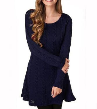 Color: Blue, Size: 3XL - Women Causal  Short Sweater Dress Female Autumn Winter White Long Sleeve Loose knitted Sweaters Dresses