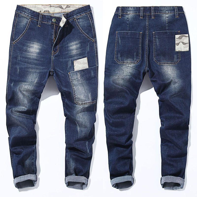 Color: Navy blue, Size: 28 - 2021 autumn new men&#39;s stretch jeans loose harem pants large size men&#39;s clothing