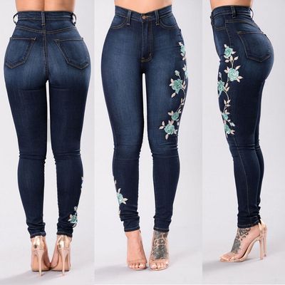 Color: Picture color, size: L - Women&#39;s denim pants embroidered jeans trousers
