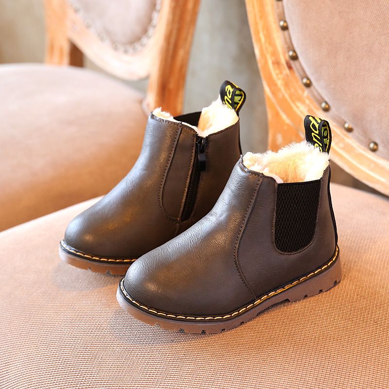 Color: Grey, style: B-31, Size:  - Retro Children&#39;s Shoes Autumn and Winter Martin Boots Fashion Children&#39;s Cotton Shoes