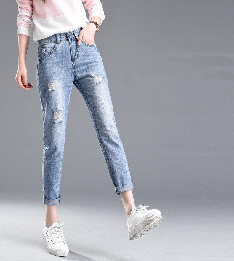Color: Light Blue, Size: 30 - Ripped jeans for women
