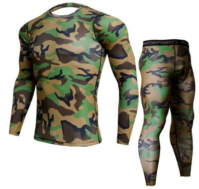 Mens Camouflage Pants &amp; T Shirt Sets Fashion Crossfit T-shirt Compression Brand Clothing Joggers Men Casual Leggings