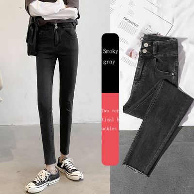 Size: 25, Color: Gray and blue vertical two buc - 2021 New Spring High-Waist Jeans Women&#39;s Pants Tight-Fitting Slim Slim Black Nine-Point Pants