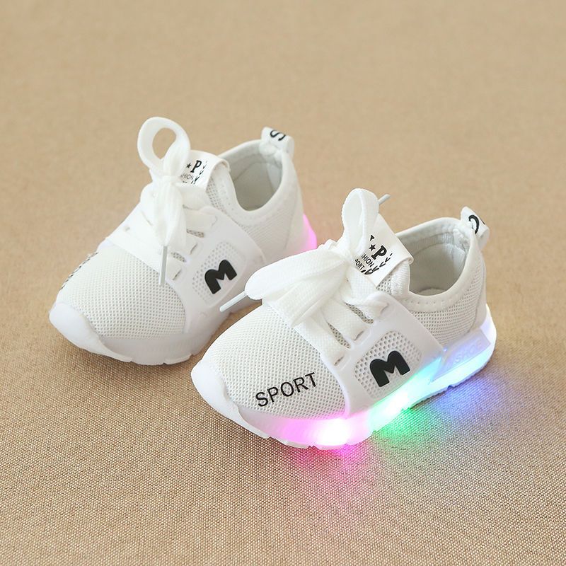 Color: White, Size: 27 - Children&#39;s sports shoes women light up