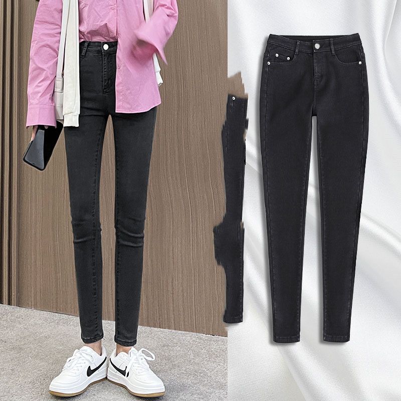 Color: as shown, Size: 27-4, style:  - High-Waisted Jeans Women&#39;s Pants Summer, Spring And Autumn, 2021 New Spring,Tight-Fitting,Slim-Fitting, Black Nine-Point Pants