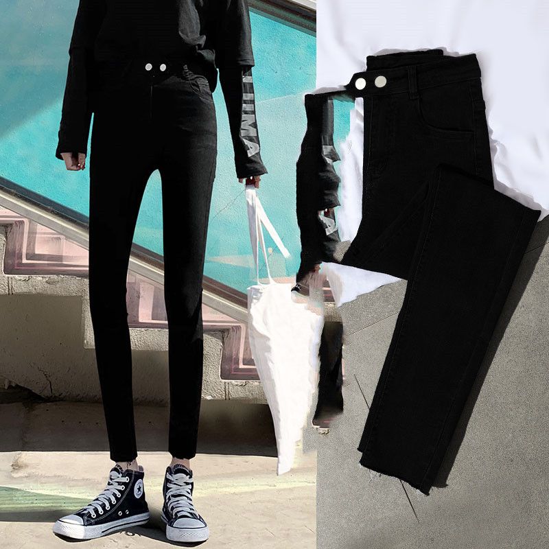 Color: as shown, Size: 29-5, style:  - High-Waisted Jeans Women&#39;s Pants Summer, Spring And Autumn, 2021 New Spring,Tight-Fitting,Slim-Fitting, Black Nine-Point Pants