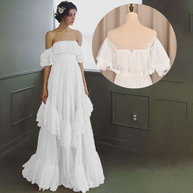 Color: White Zipper, Size: Size12 - Women&#39;s Fashion Polka Dot Wedding Dresses